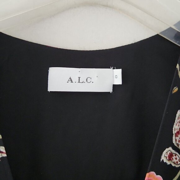 A.L.C. | Haven Ruched Floral Print 100% Silk Dress black red sz 0 - Picture 4 of 6